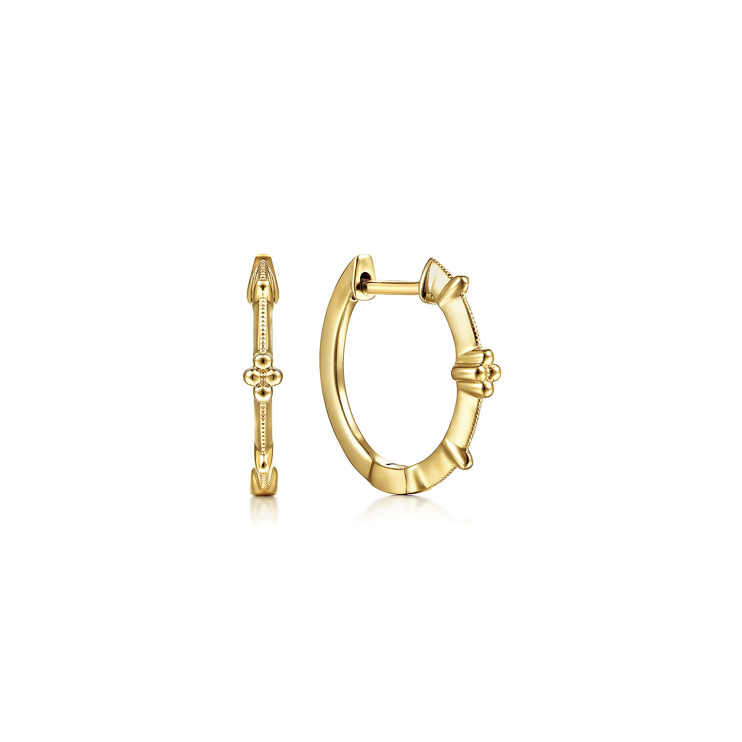 Vintage Inspired 14K Yellow Gold 15mm Beaded Station Huggies - Shot 1