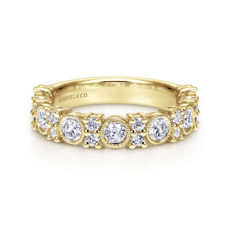 Fancy Wedding Ring in 14k Yellow Gold with Round Natural Diamond at Gabriel & Co. - Shot 1