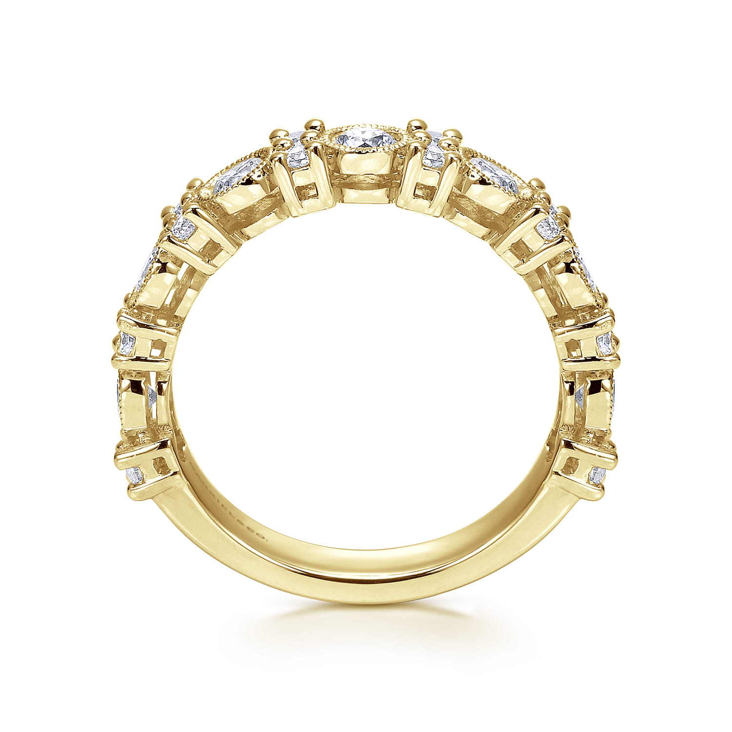 Fancy Wedding Ring in 14k Yellow Gold with Round Natural Diamond at Gabriel & Co. - Shot 2