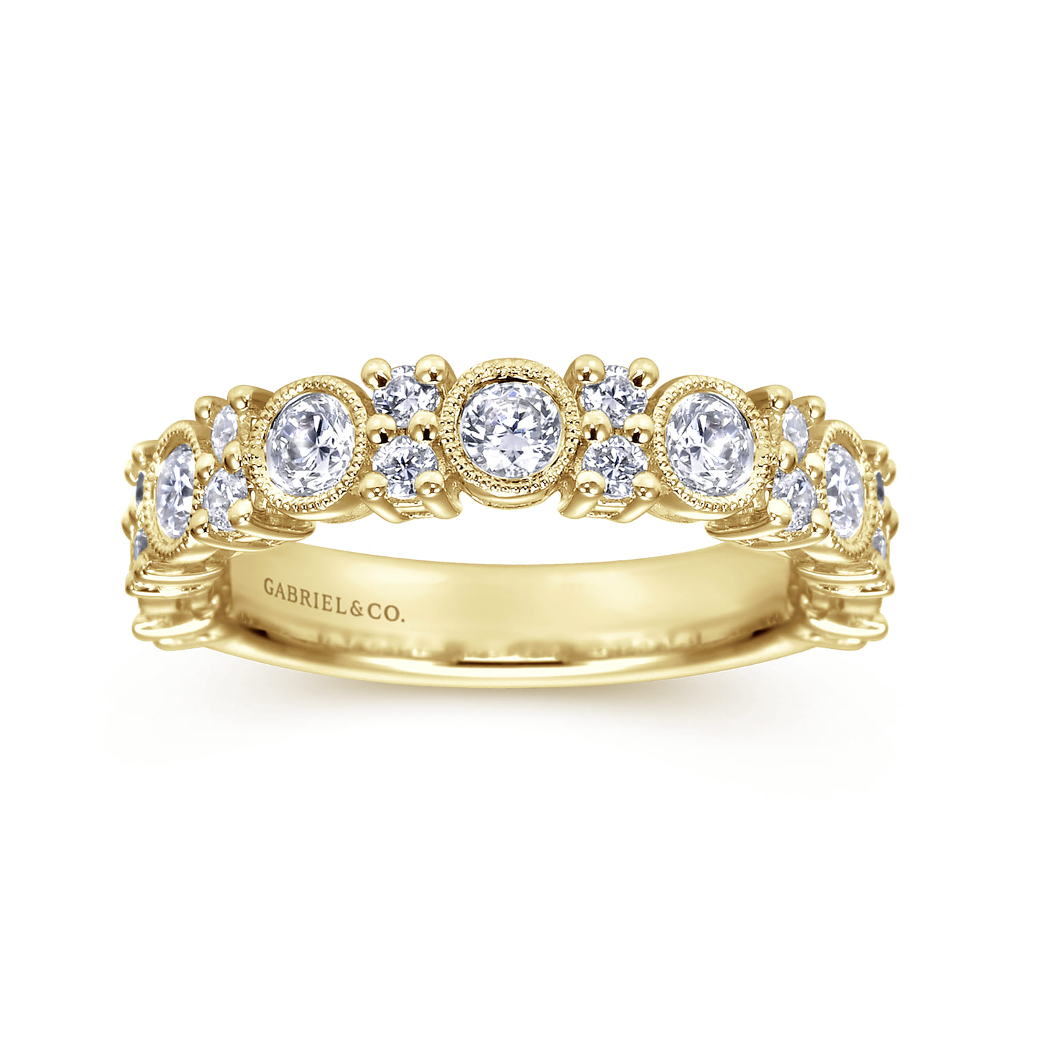Fancy Wedding Ring in 14k Yellow Gold with Round Natural Diamond at Gabriel & Co. - Shot 4
