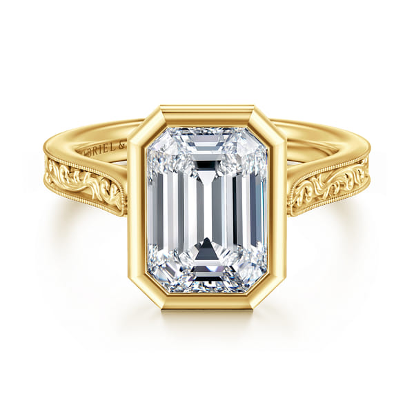 Vintage Inspired Emerald Cut Solitaire Diamond Engagement Ring in Yellow Gold