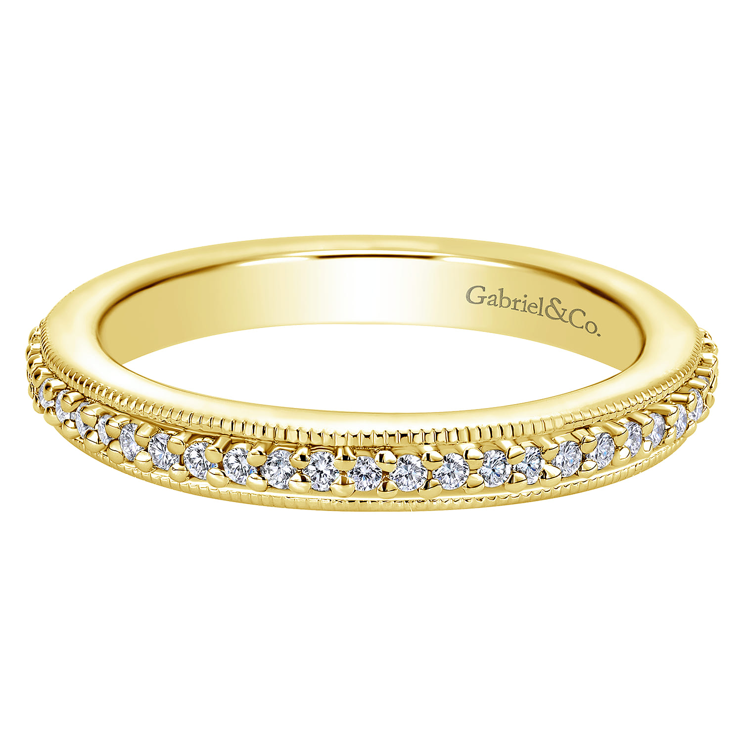 Eternity Band Wedding Ring in 14k Yellow Gold with Round Natural Diamond at Gabriel & Co. - Shot 1