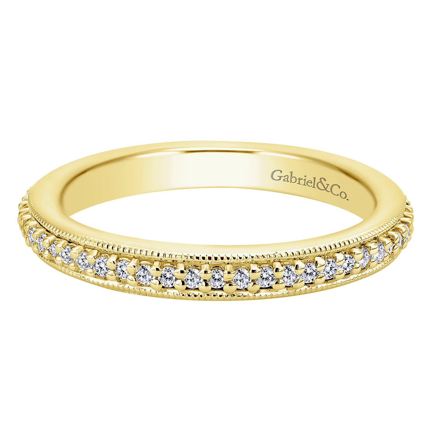 Eternity Band Wedding Ring in 14k Yellow Gold with Round Natural Diamond at Gabriel & Co. - Shot 1