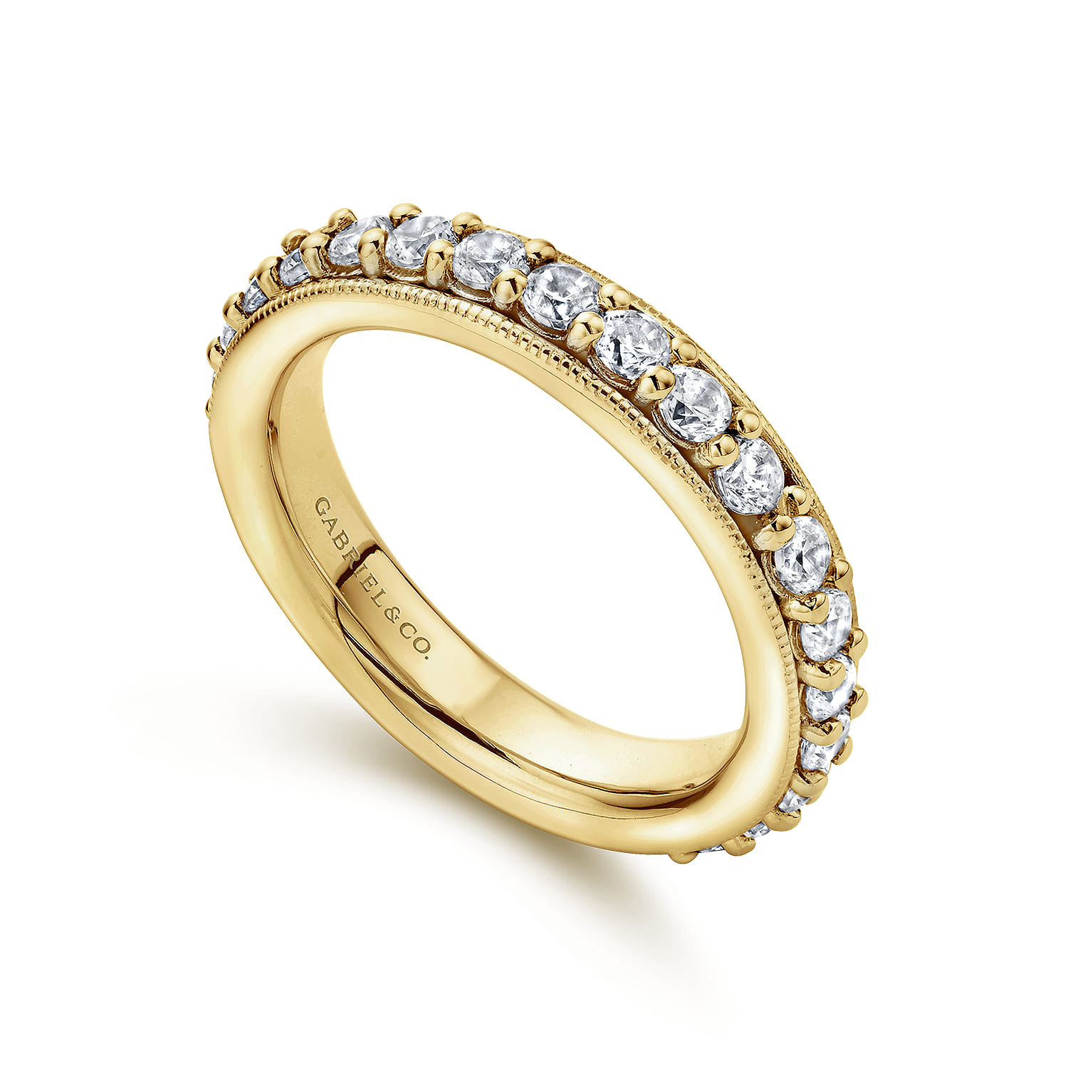 Eternity Band Wedding Ring in 14k Yellow Gold with Round Natural Diamond at Gabriel & Co. - Shot 3