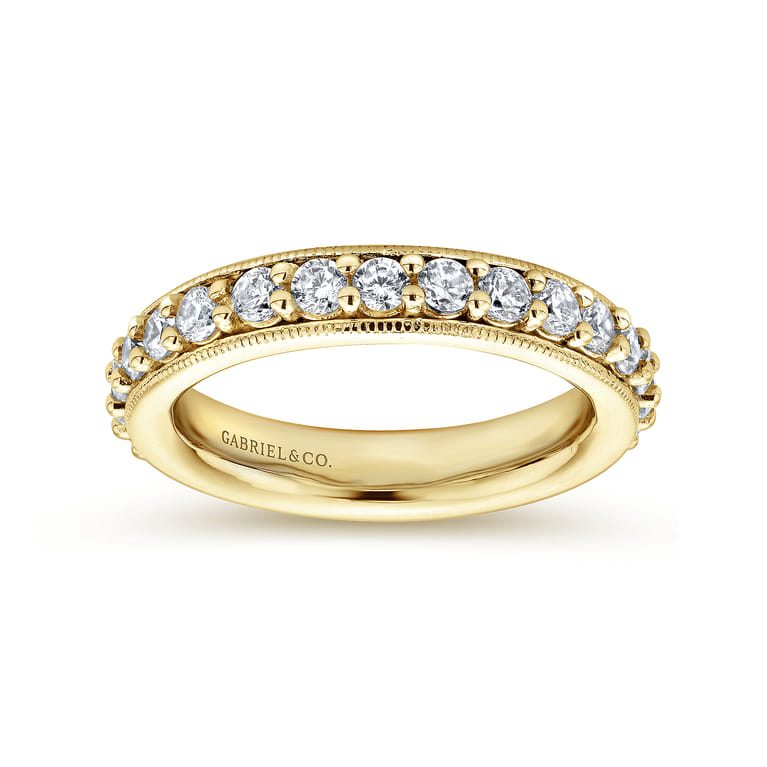Eternity Band Wedding Ring in 14k Yellow Gold with Round Natural Diamond at Gabriel & Co. - Shot 4