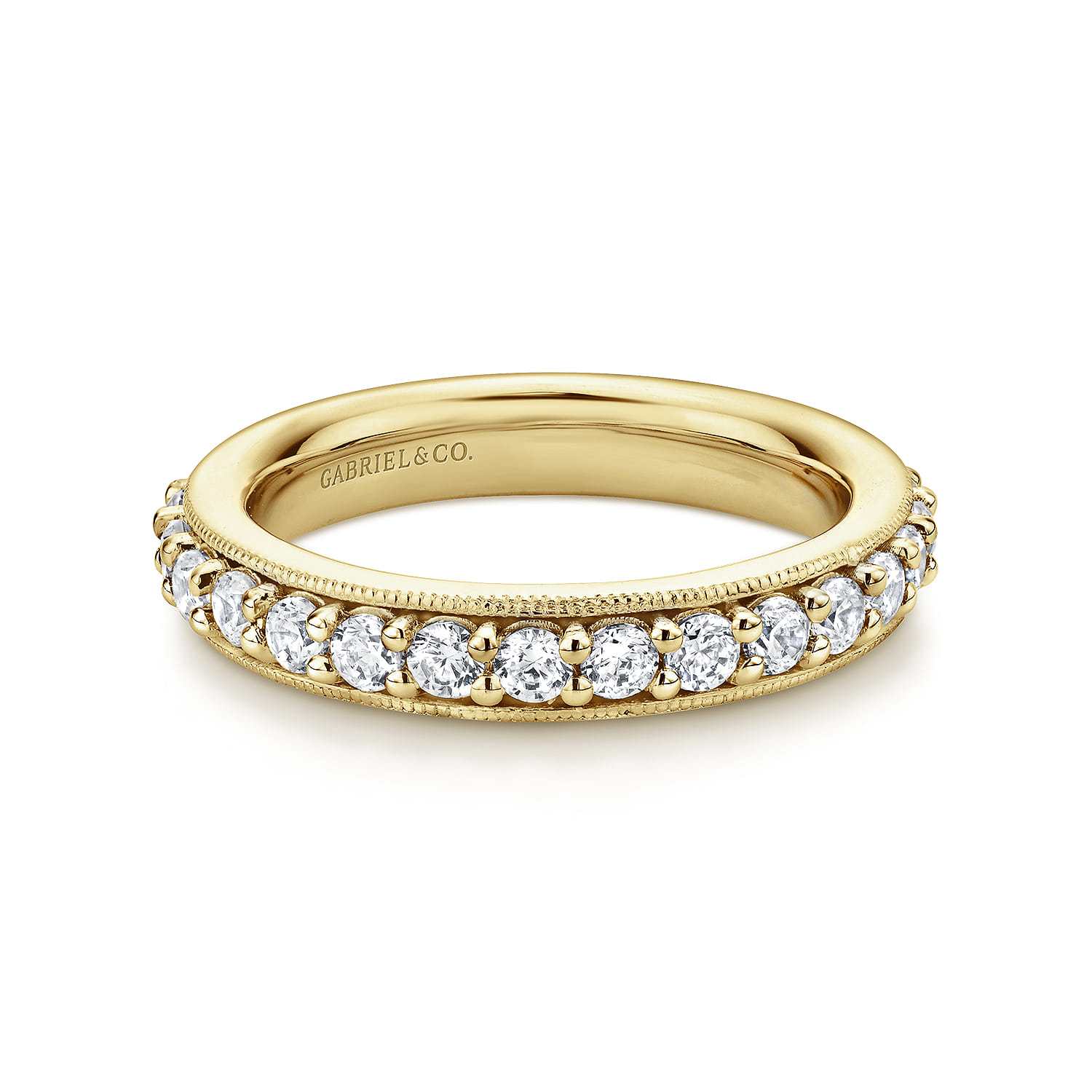Eternity Band Wedding Ring in 14k Yellow Gold with Round Natural Diamond at Gabriel & Co. - Shot 1