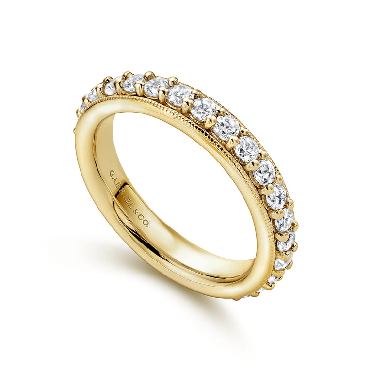 Eternity Band Wedding Ring in 14k Yellow Gold with Round Natural Diamond at Gabriel & Co. - Shot 3