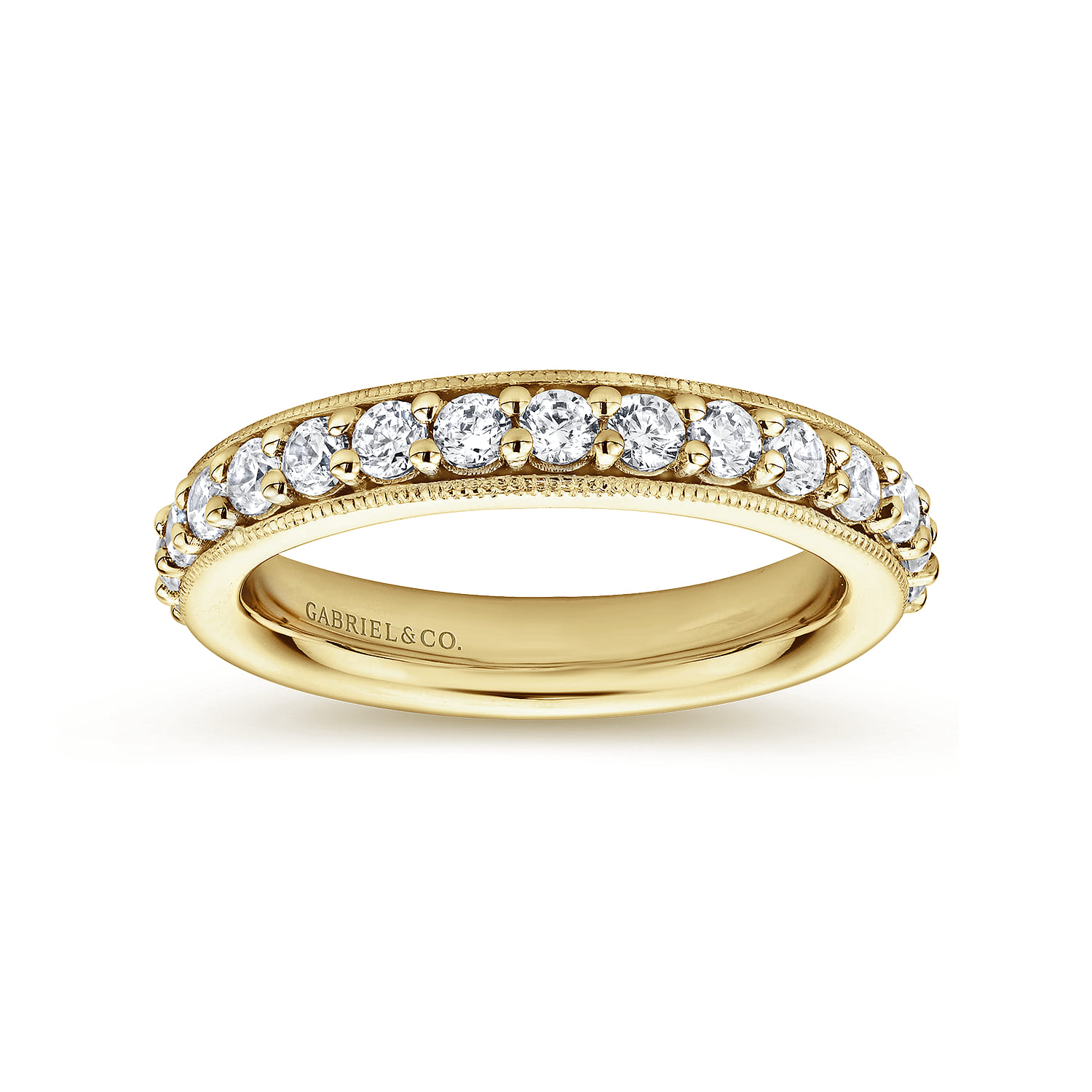 Eternity Band Wedding Ring in 14k Yellow Gold with Round Natural Diamond at Gabriel & Co. - Shot 4