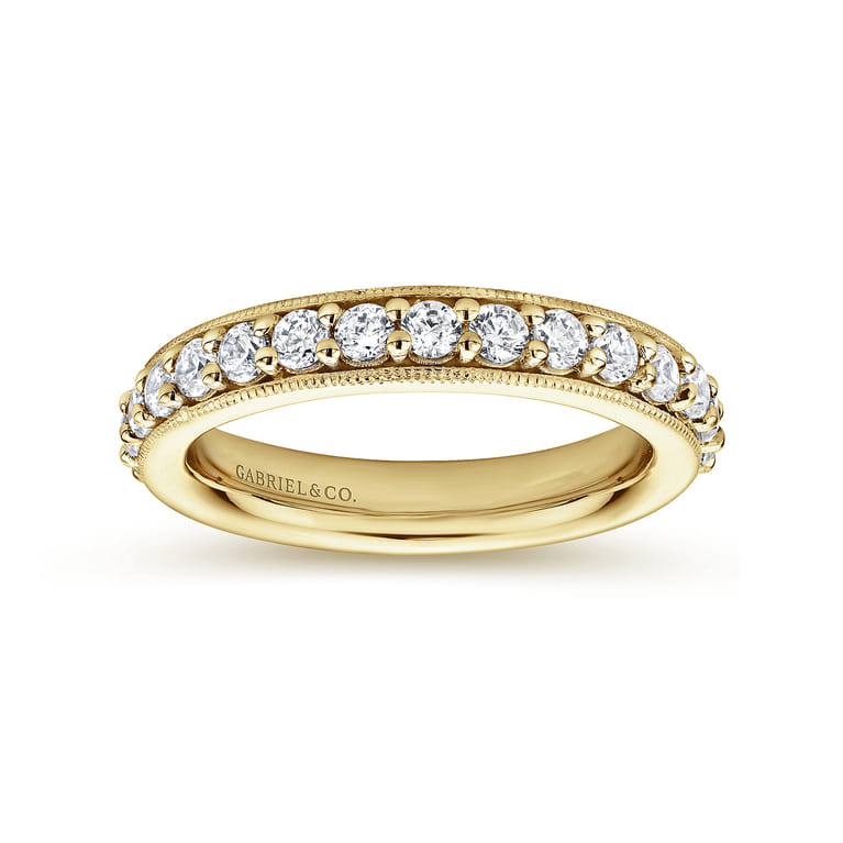 Eternity Band Wedding Ring in 14k Yellow Gold with Round Natural Diamond at Gabriel & Co. - Shot 4