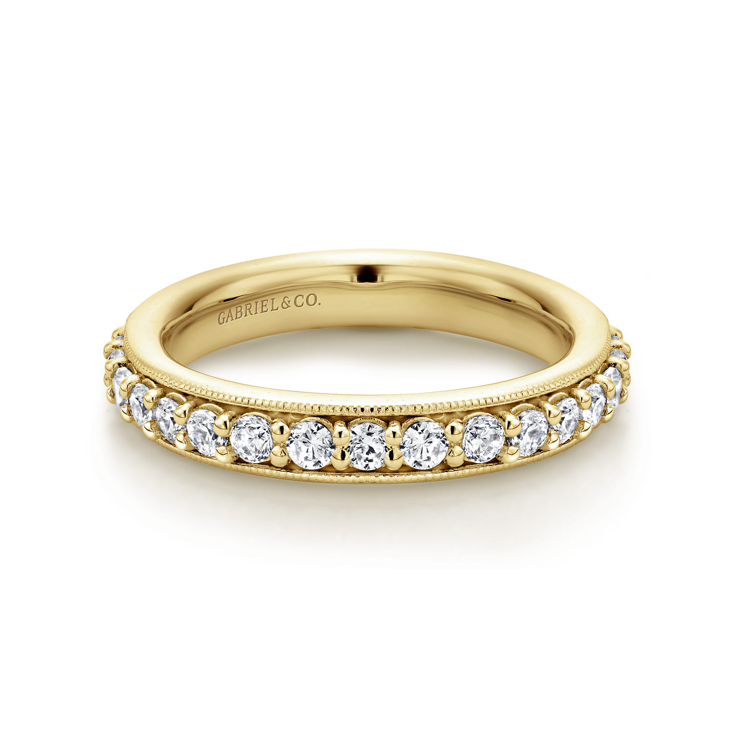 Eternity Band Wedding Ring in 14k Yellow Gold with Round Natural Diamond at Gabriel & Co. - Shot 1