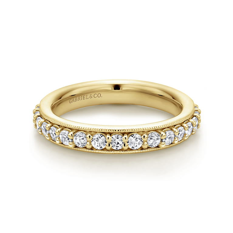 Eternity Band Wedding Ring in 14k Yellow Gold with Round Natural Diamond at Gabriel & Co. - Shot 1
