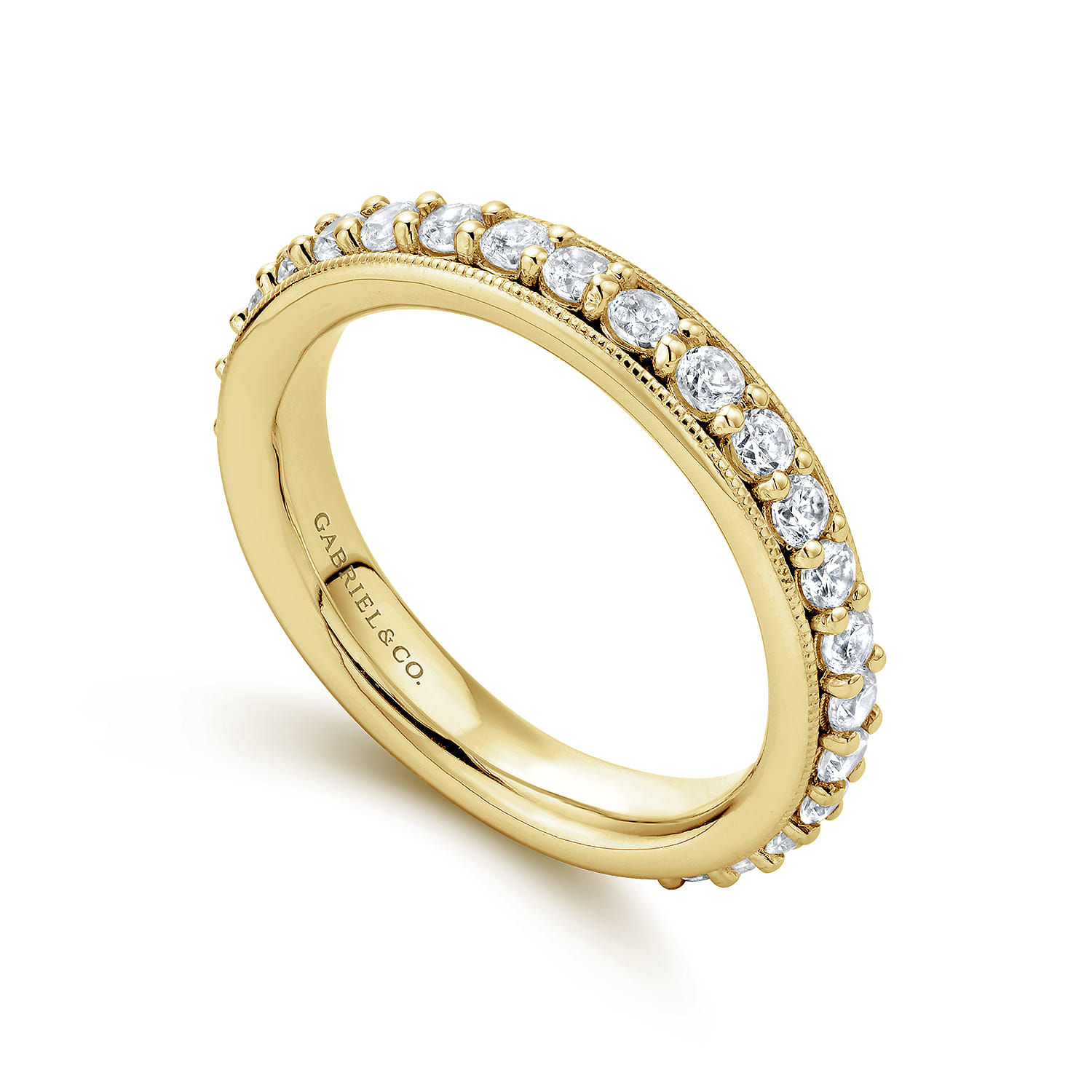 Eternity Band Wedding Ring in 14k Yellow Gold with Round Natural Diamond at Gabriel & Co. - Shot 3