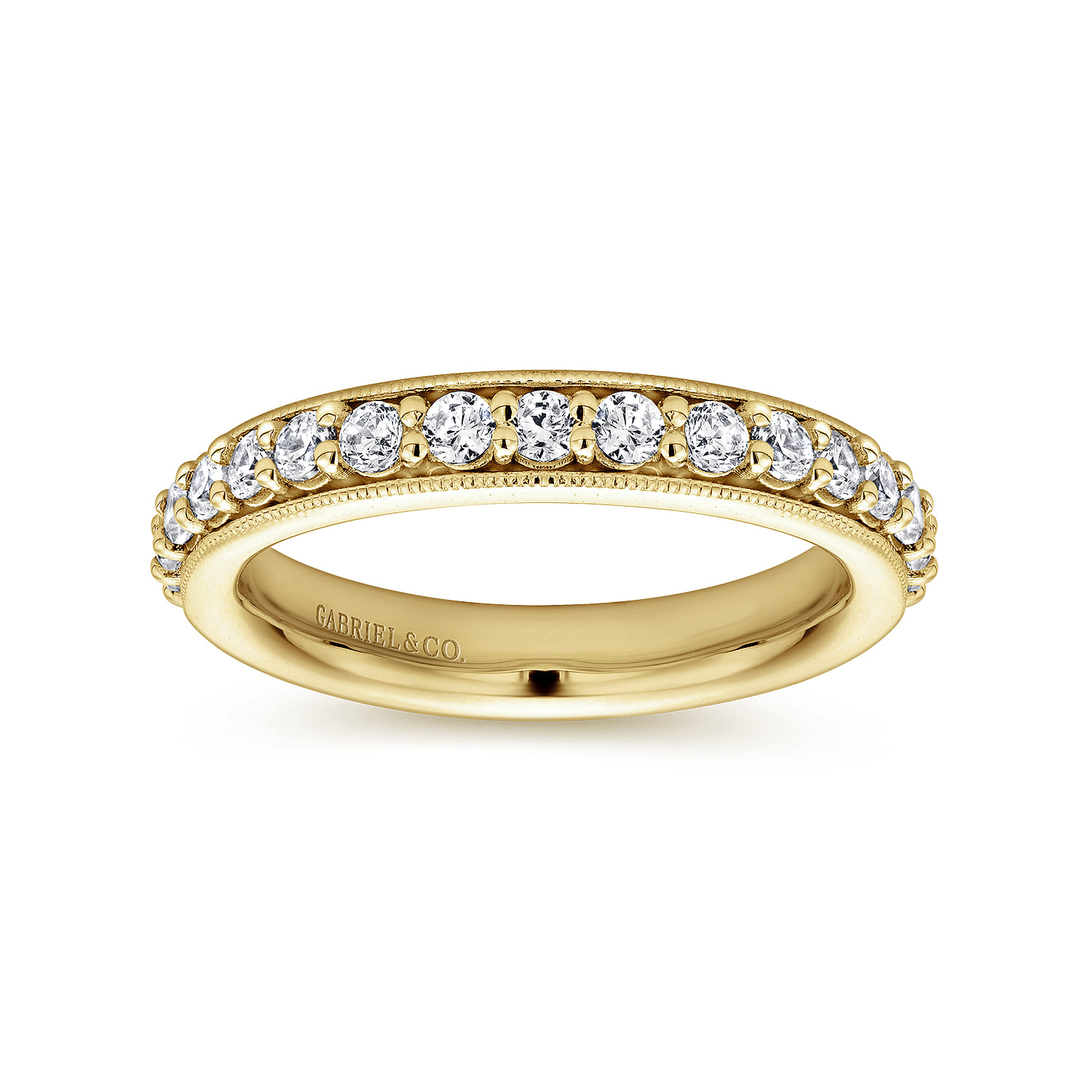 Eternity Band Wedding Ring in 14k Yellow Gold with Round Natural Diamond at Gabriel & Co. - Shot 4
