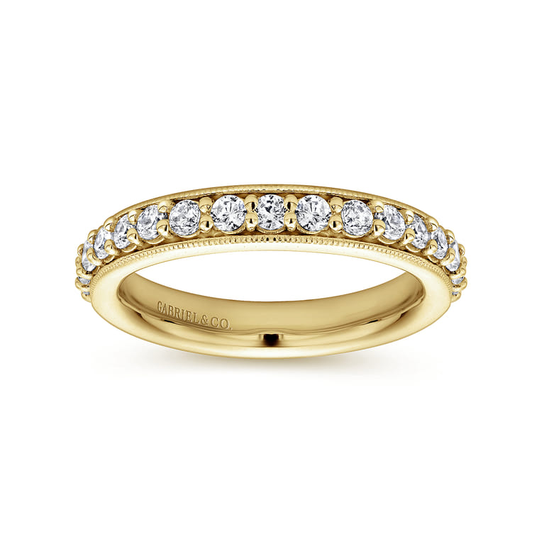 Eternity Band Wedding Ring in 14k Yellow Gold with Round Natural Diamond at Gabriel & Co. - Shot 4