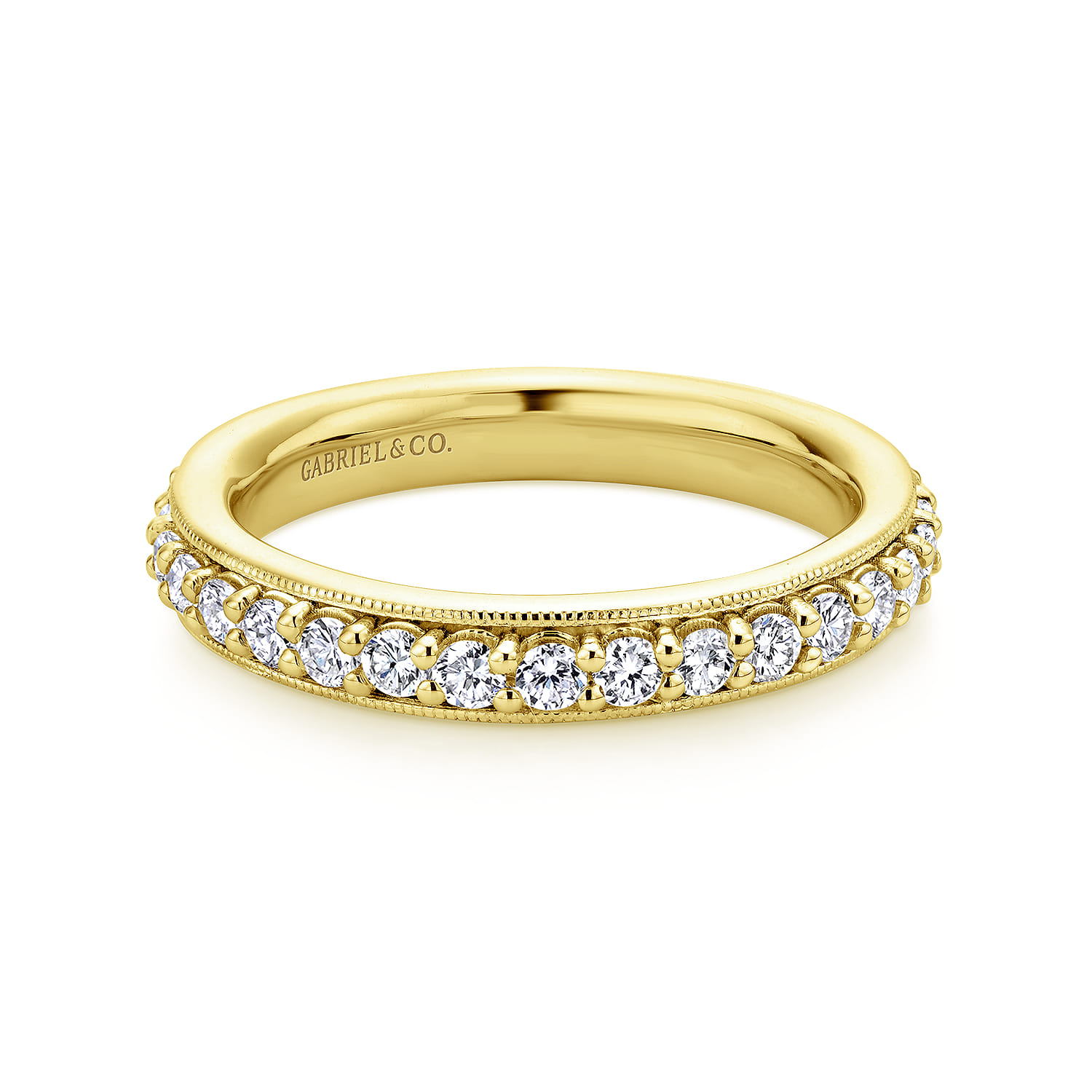 Eternity Band Wedding Ring in 14k Yellow Gold with Round Natural Diamond at Gabriel & Co. - Shot 1