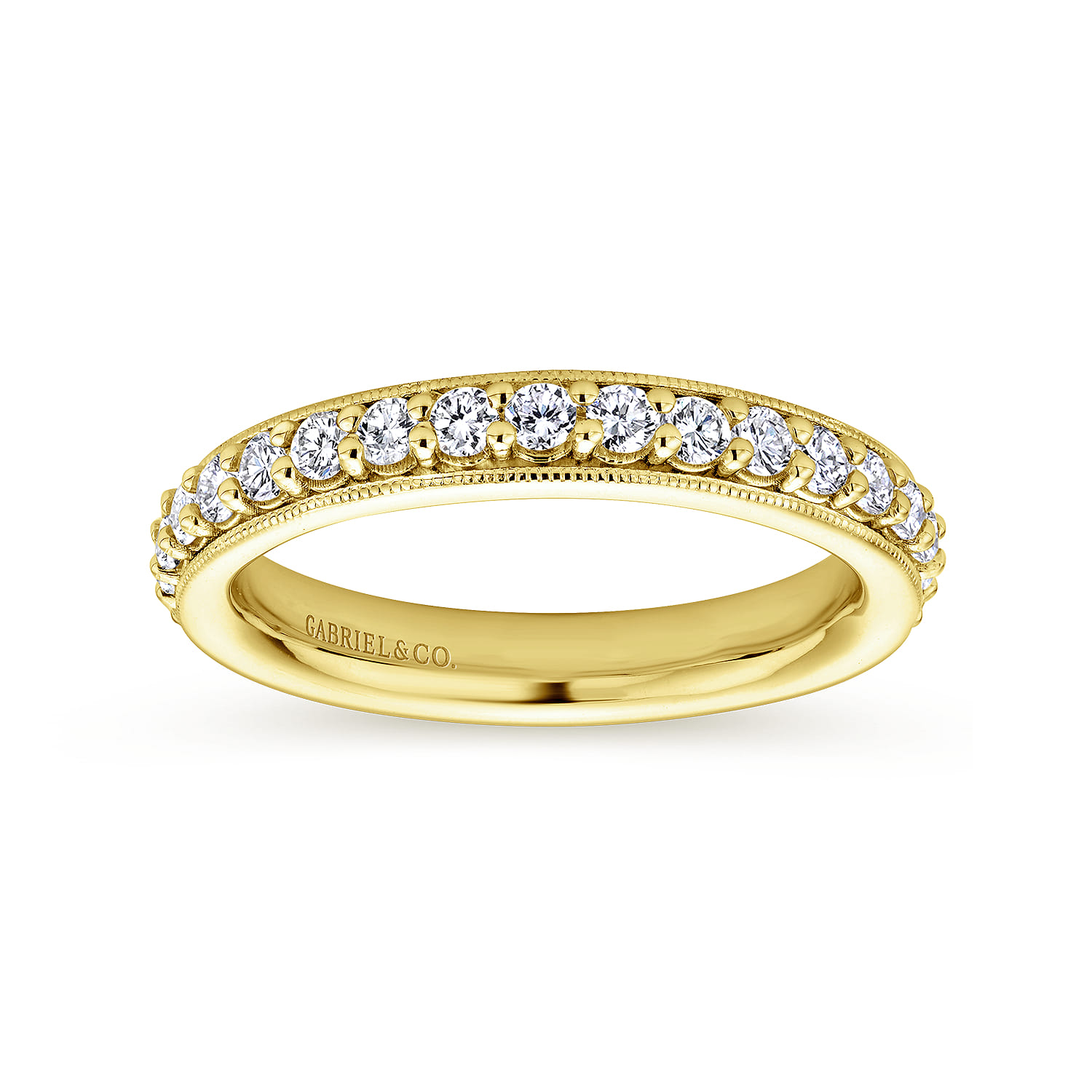 Eternity Band Wedding Ring in 14k Yellow Gold with Round Natural Diamond at Gabriel & Co. - Shot 4