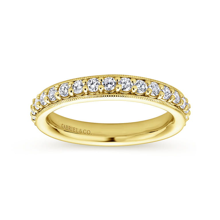Eternity Band Wedding Ring in 14k Yellow Gold with Round Natural Diamond at Gabriel & Co. - Shot 4