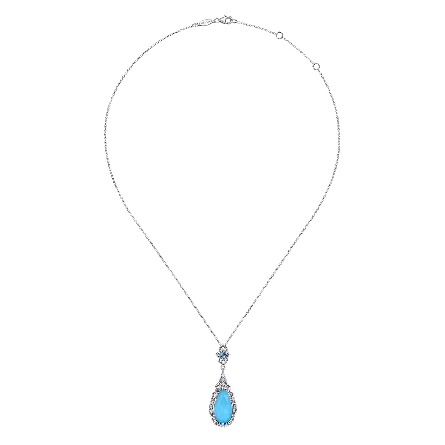 Vintage Inspired 925 Sterling Silver Teardrop Pendant Necklace - Shot 2