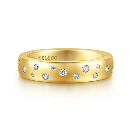 Vionne - 14K Yellow Gold Burnish Set Cluster Diamond Cigar Band