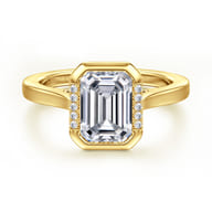Virelia - 14K Yellow Gold Bezel Set Emerald Cut Diamond Engagement Ring