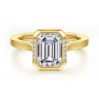 Virelia - 14K Yellow Gold Bezel Set Emerald Cut Diamond Engagement Ring