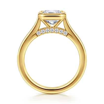 Virelia - 14K Yellow Gold Bezel Set Emerald Cut Diamond Engagement Ring