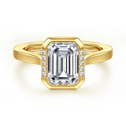 Virelia - 14K Yellow Gold Emerald Cut Diamond Engagement Ring