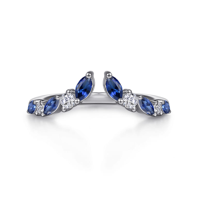 Open Ring Wedding Ring in 14k White Gold with Marquise Sapphire at Gabriel & Co. - Shot 1
