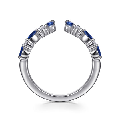 Virelle - 14K White Gold Prong Set Marquise and Round Open Diamond Anniversary Band