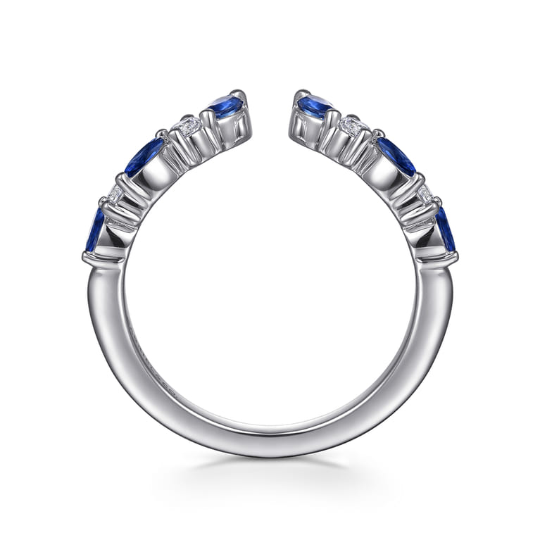 Open Ring Wedding Ring in 14k White Gold with Marquise Sapphire at Gabriel & Co. - Shot 2