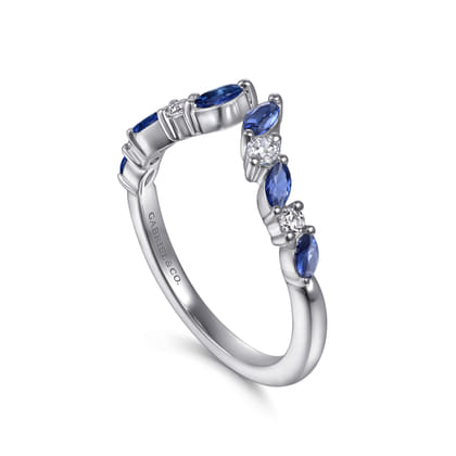 Virelle - 14K White Gold Prong Set Marquise and Round Open Diamond Anniversary Band