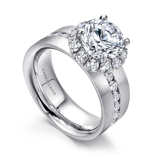 Virginia - 14K White Gold Round Halo Diamond Channel Set Engagement Ring - 1.19 ct - Shot 3