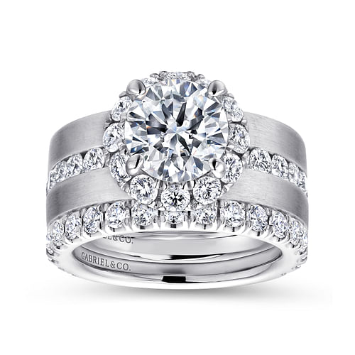 Virginia - 14K White Gold Round Halo Diamond Channel Set Engagement Ring - 1.19 ct - Shot 4