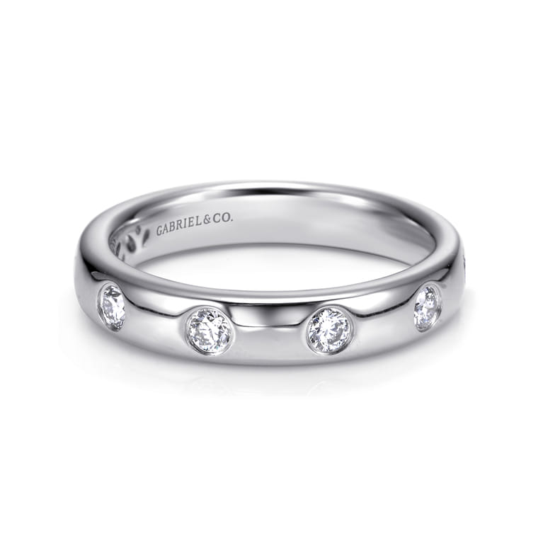 Straight Wedding Ring in 14k White Gold with Round Natural Diamond at Gabriel & Co. - Shot 1