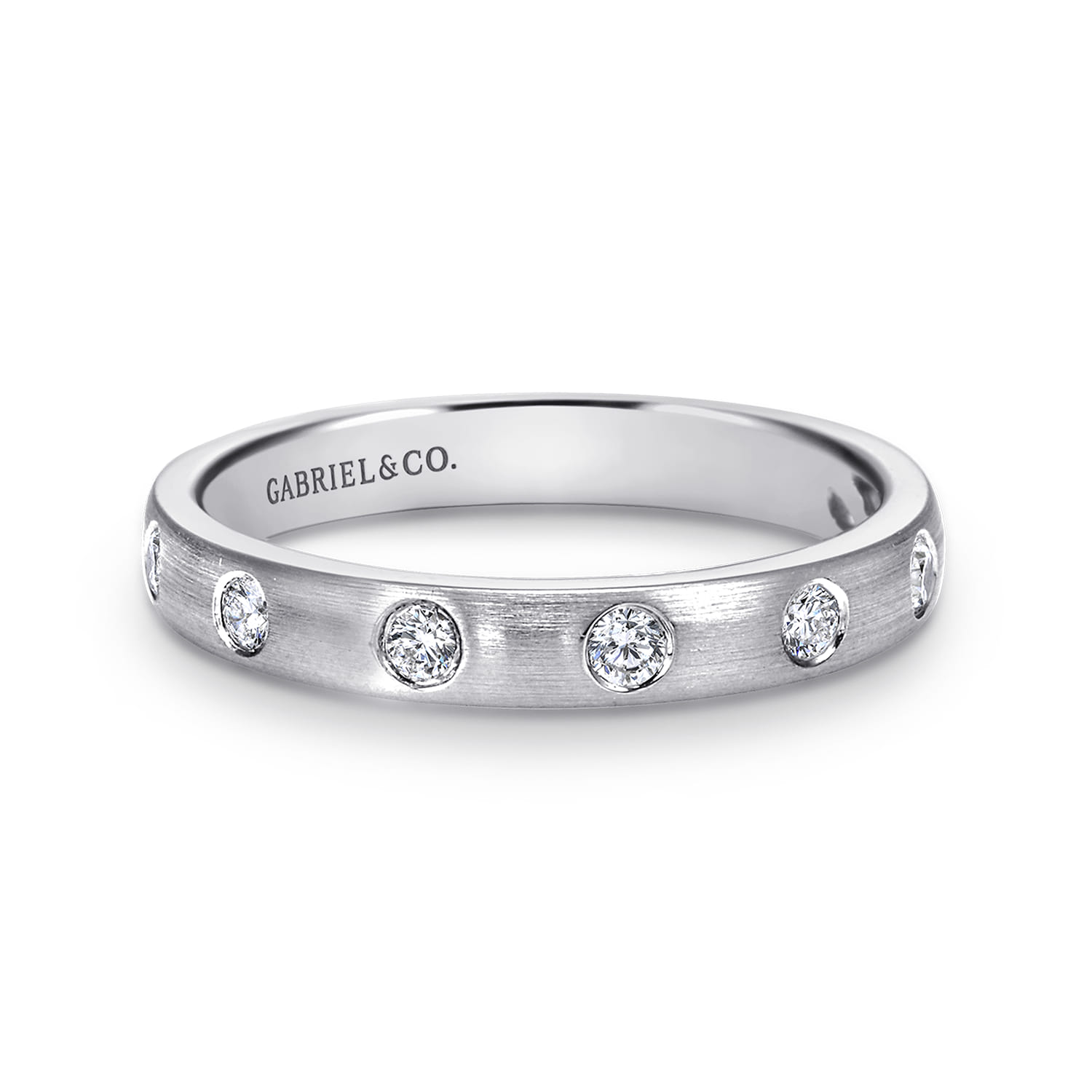 Straight Wedding Ring in 14k White Gold with Round Natural Diamond at Gabriel & Co. - Shot 1
