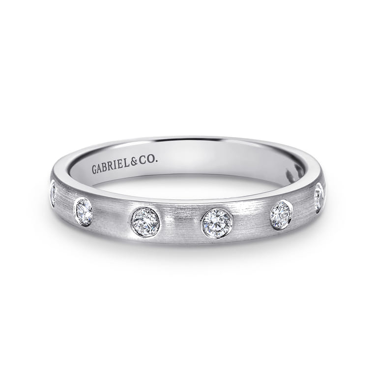 Straight Wedding Ring in 14k White Gold with Round Natural Diamond at Gabriel & Co. - Shot 1