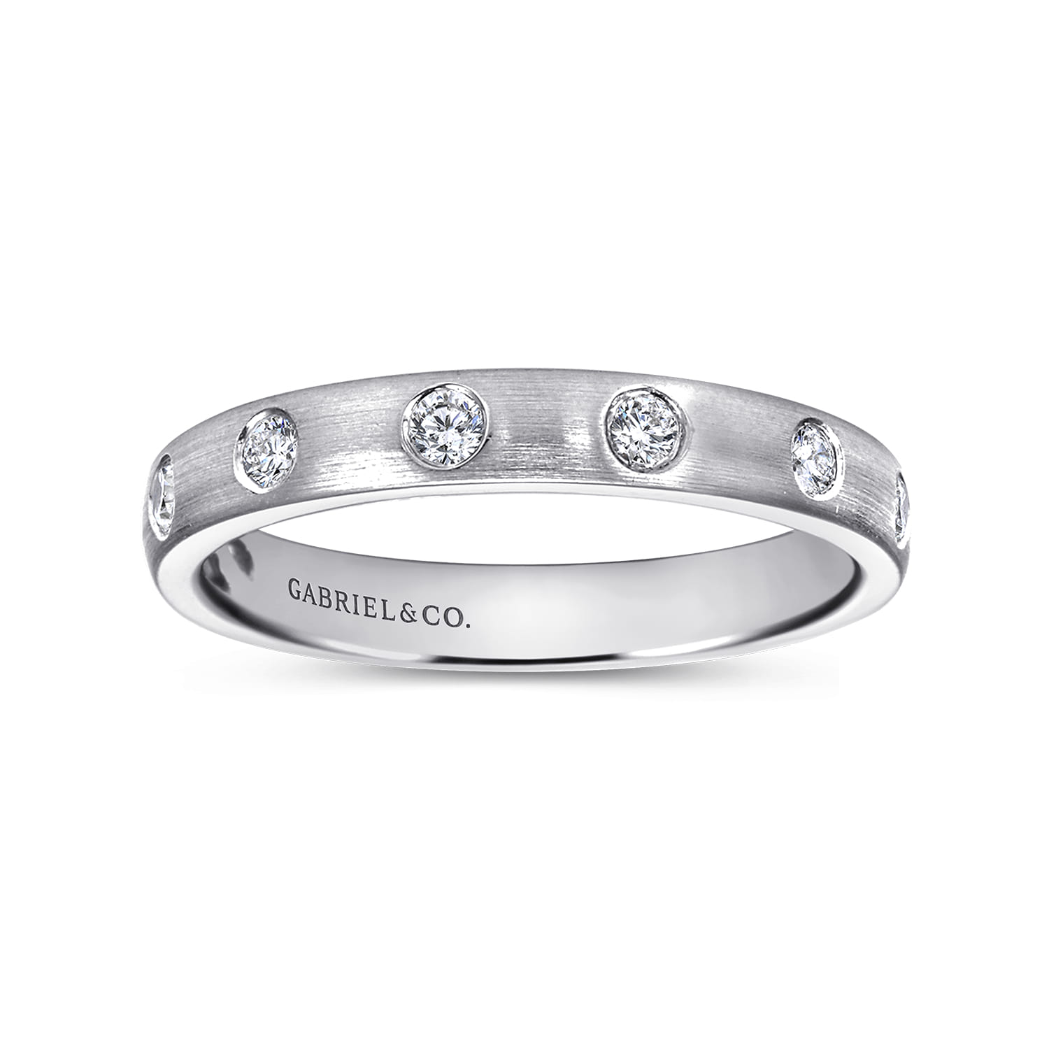 Straight Wedding Ring in 14k White Gold with Round Natural Diamond at Gabriel & Co. - Shot 4