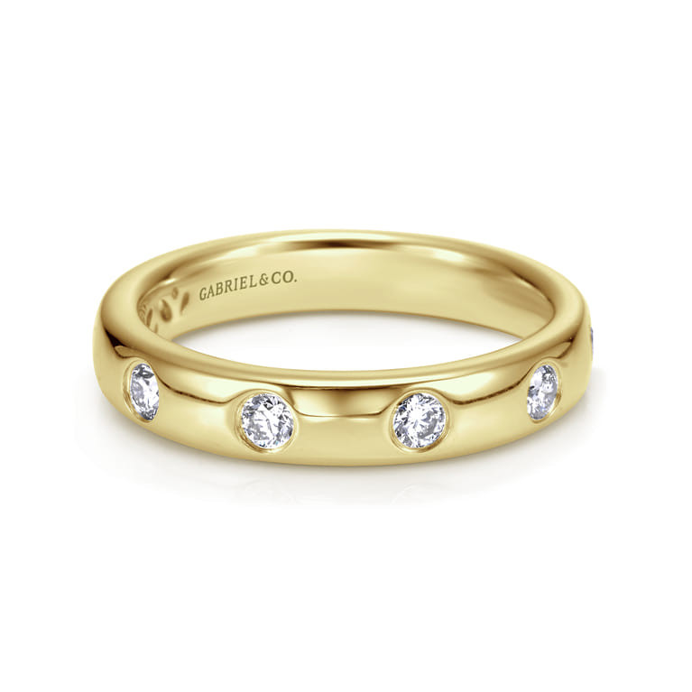 Straight Wedding Ring in 14k Yellow Gold with Round Natural Diamond at Gabriel & Co. - Shot 1
