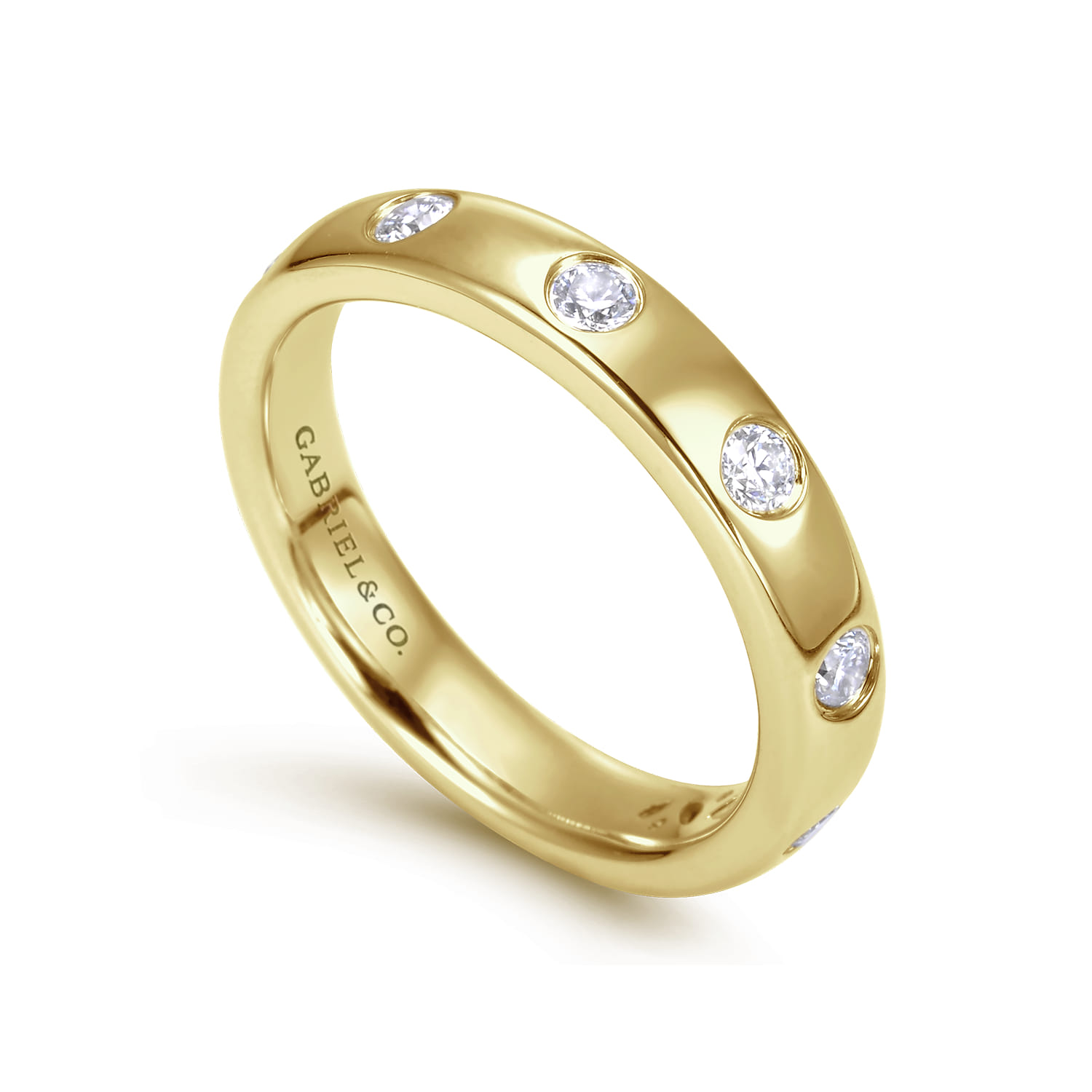 Straight Wedding Ring in 14k Yellow Gold with Round Natural Diamond at Gabriel & Co. - Shot 3