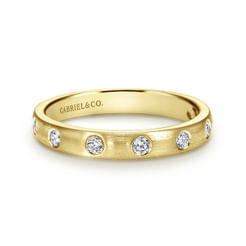 14k Yellow Gold Burnished Set Round 7 Stone Diamond Anniversary Band