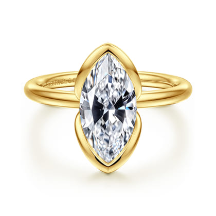 Vivienne - 14K Yellow Gold Half Bezel Marquise Shape Solitaire Diamond Engagement Ring