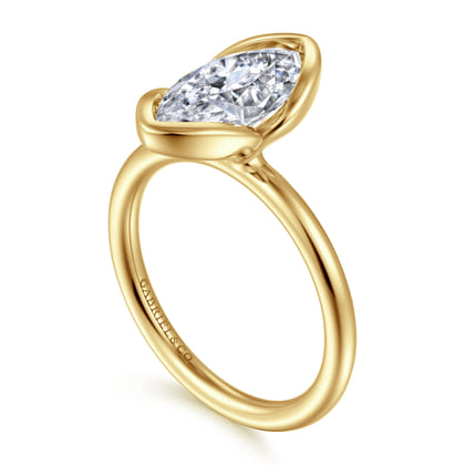 Vivienne - 14K Yellow Gold Half Bezel Marquise Shape Solitaire Diamond Engagement Ring