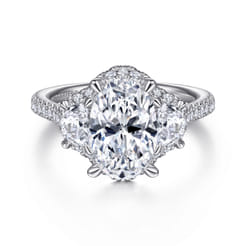 Wade - 14K White Gold Oval Three Stone Halo Diamond Engagement Ring