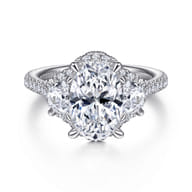 Wade - 14K White Gold Oval Three Stone Halo Diamond Engagement Ring