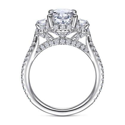 Wade - 14K White Gold Oval Three Stone Halo Diamond Engagement Ring