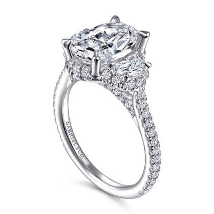 Wade - 14K White Gold Oval Three Stone Halo Diamond Engagement Ring