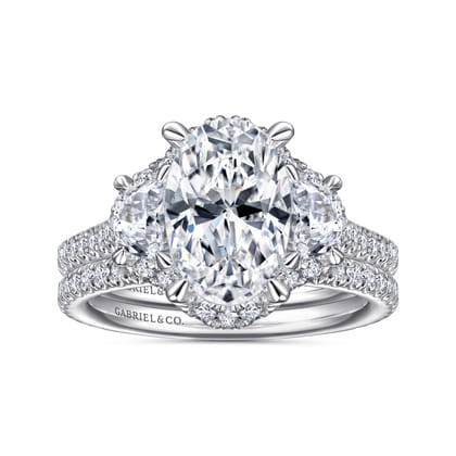 Wade - 14K White Gold Oval Three Stone Halo Diamond Engagement Ring