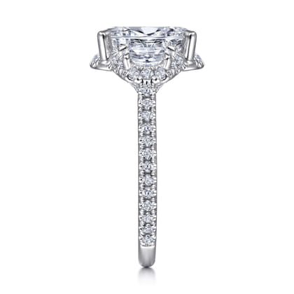 Wade - 14K White Gold Oval Three Stone Halo Diamond Engagement Ring