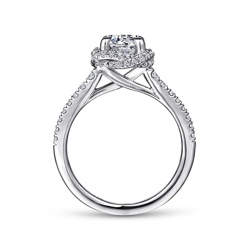 Warner - 14K White Gold Cushion Halo Round Diamond Engagement Ring - 0.38 ct - Shot 2