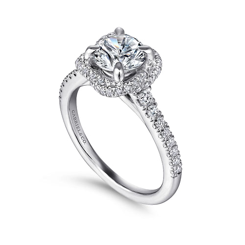 Warner - 14K White Gold Cushion Halo Round Diamond Engagement Ring - 0.38 ct - Shot 3